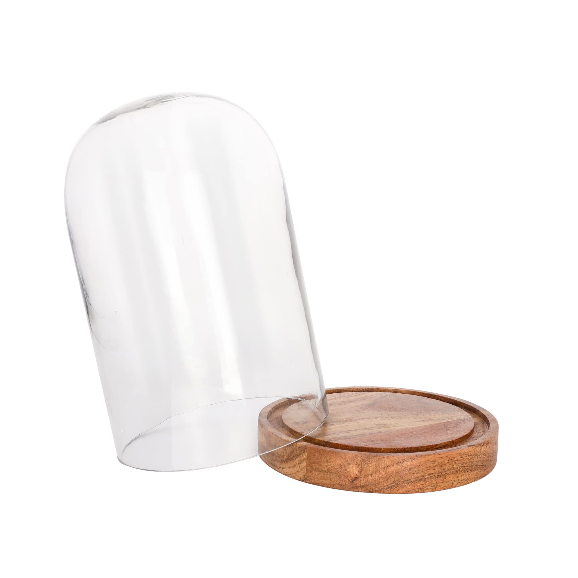 Kraftyhome Decorative Cake Dome | Wooden Cake Stand With Cloche/Dome | Decorative Clear Glass Dome, Cloche Bell Jar Display | De